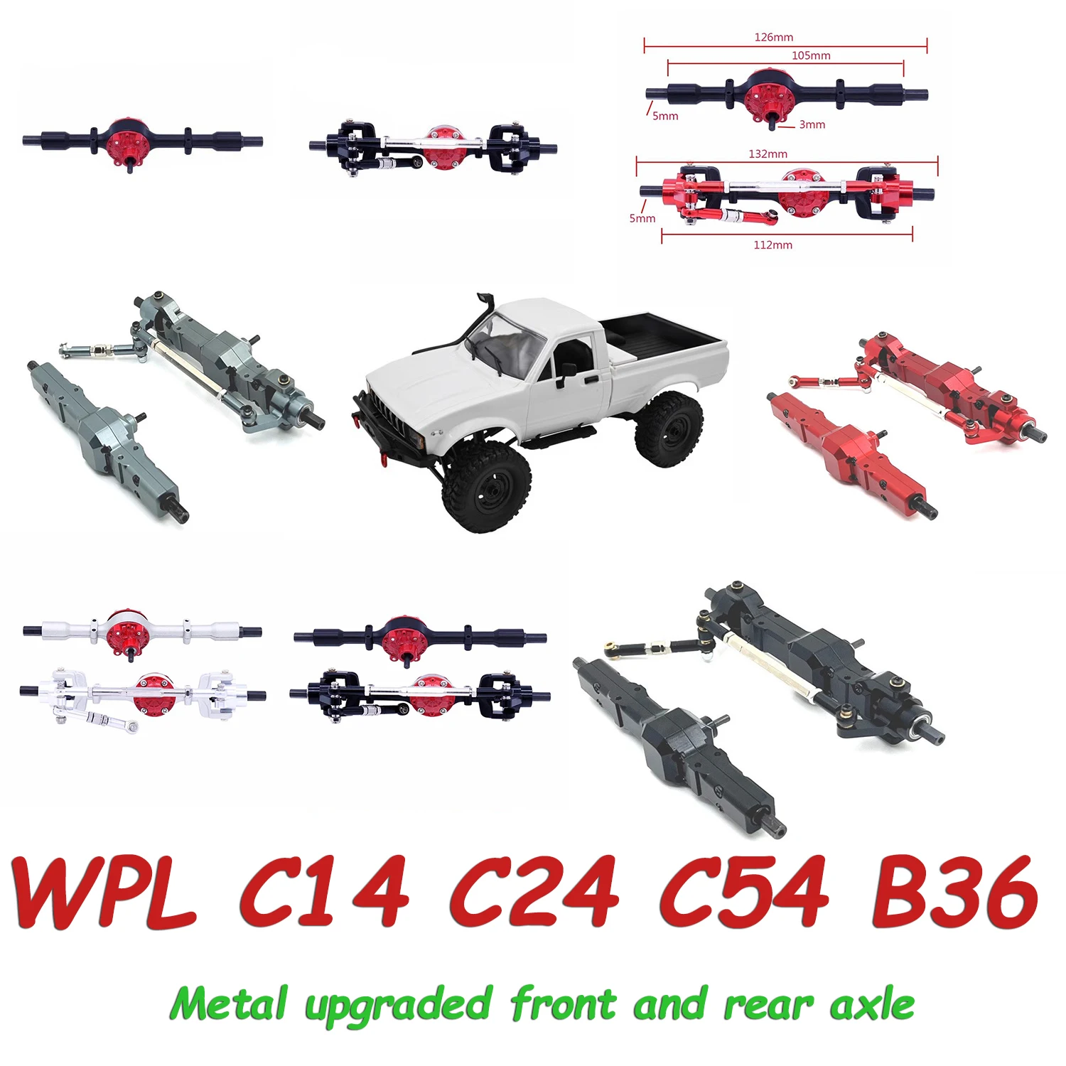 อะไหล่รถบังคับวิทยุ WPL C14 C24 C54 B36 ชิ้นส่วนอัพเกรดโลหะ ชิ้นส่วนดัดแปลง เพลาหน้าและหลัง