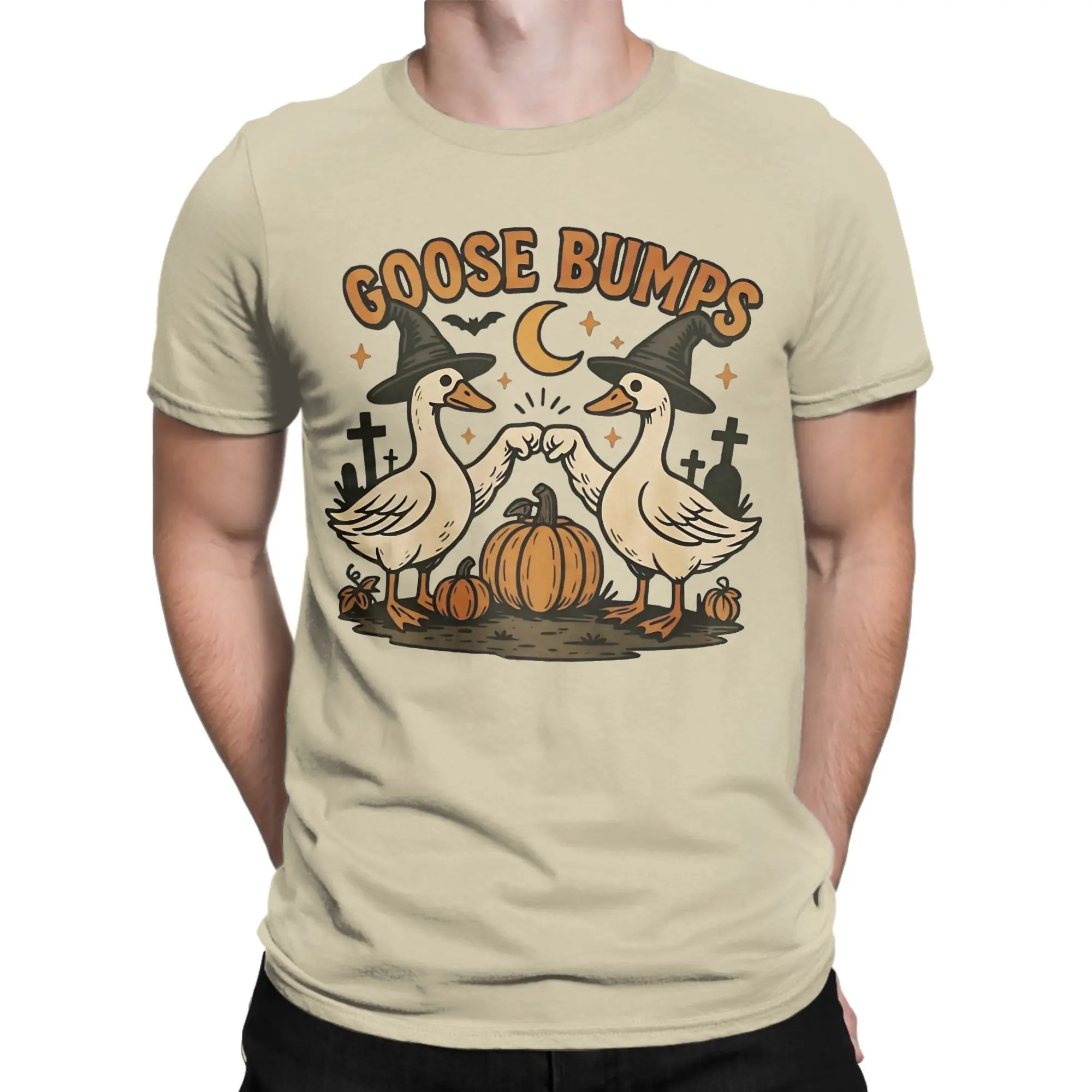 Goose Bumps Witch Geese Pumpkin T Shirts Men Women's Cotton Funny T-Shirts O Neck Halloween Tees Short Sleeve Clothing Summer