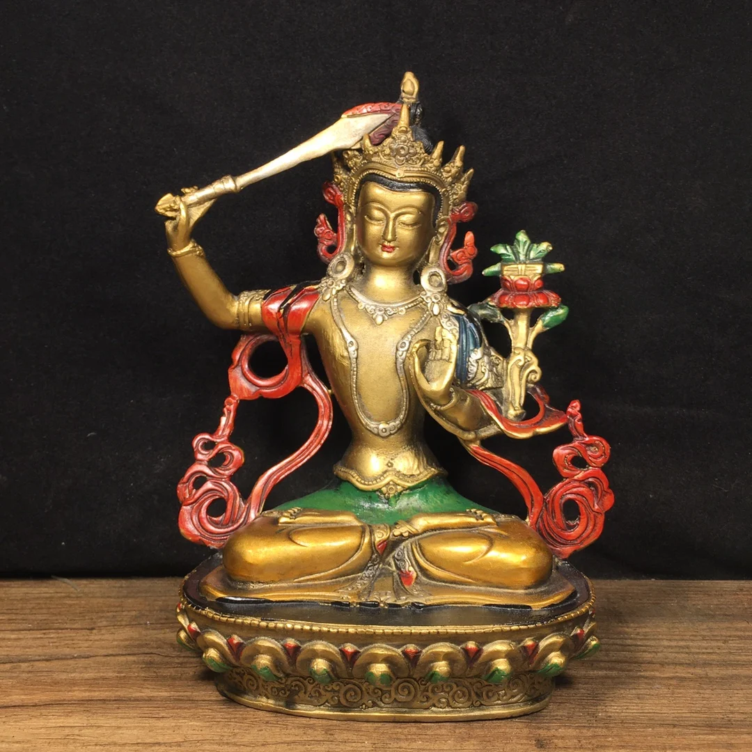 

Ancient China refined pure copper painted Bodhisattva Manjusri Buddha with exquisite craftsmanship and thick coating