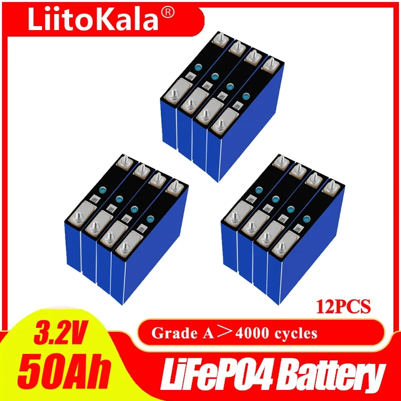 

12pcsLiitoKala 3.2V 50Ah Lifepo4 Cells Lithium iron Phosphate for 12V 52Ah Rechargeable Battery Pack DIY Solar Energy Storage