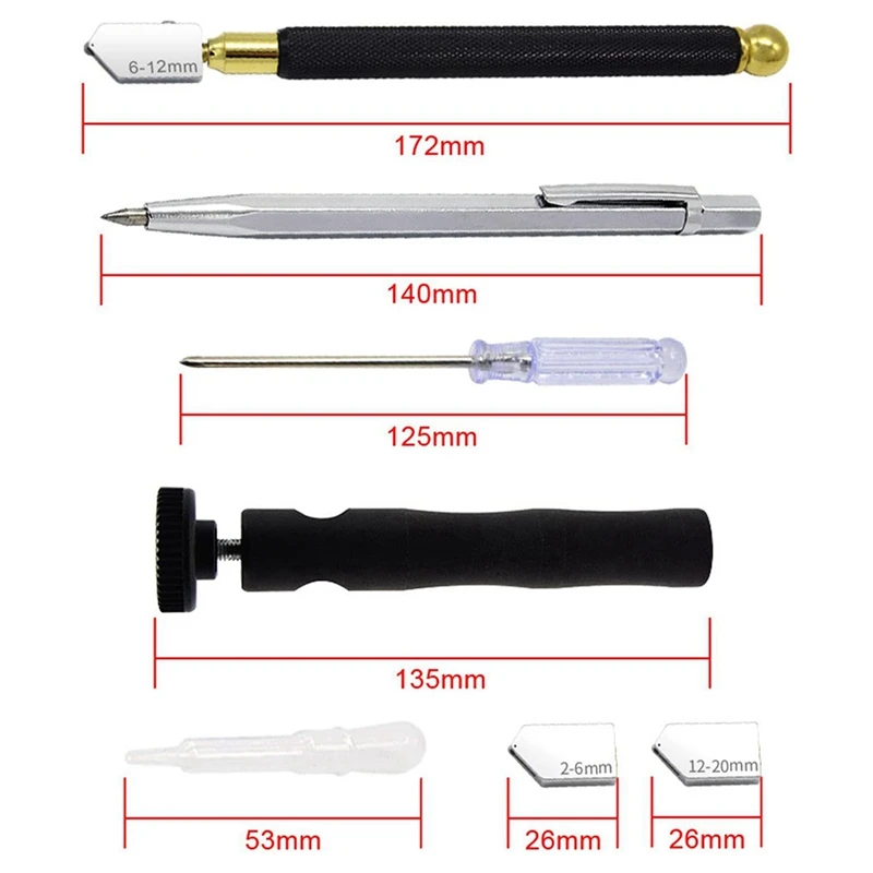 Profissional Vidro Corte Tool Set, Liga incisivo, 3 cabeças de cortador, marcando Pen, 1 Set