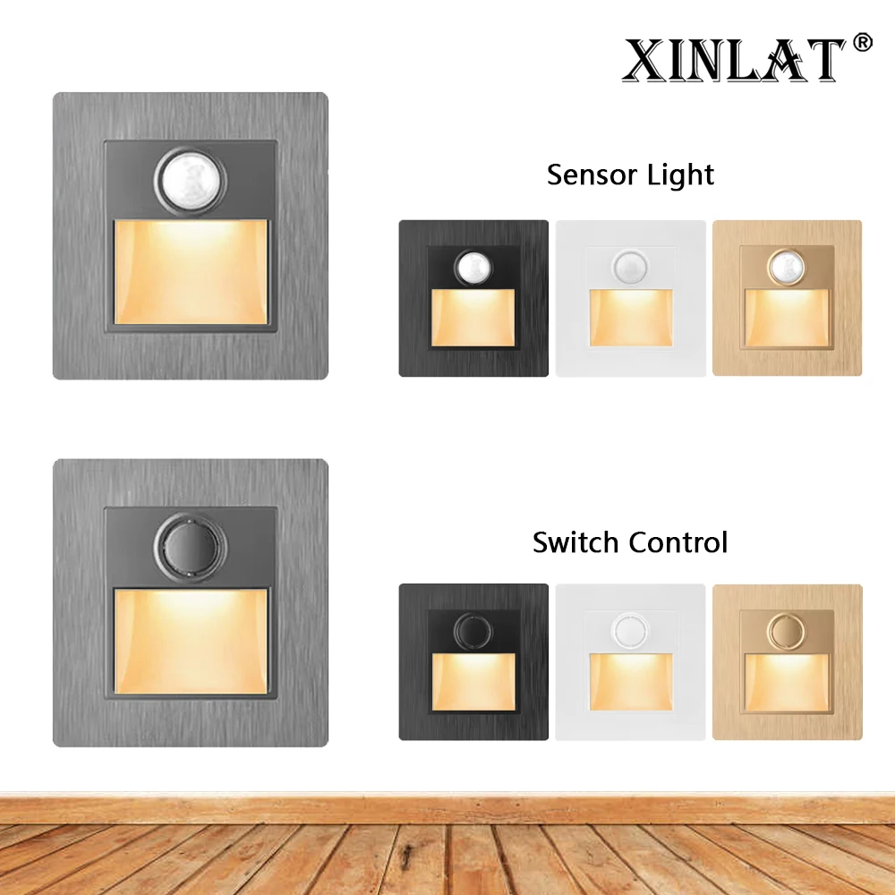 Indoor Wall Lamp Led Stair Light Motion Sensor Nightlights Pir Detect Footlight Corridor Sconces Switch Control Luminaire XINLAT