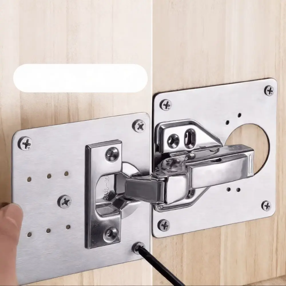 Cabinet Hinge Repair Plate Kit Stainless Steel Furniture Door Fixing Hardware Kitchen Cupboard Hinge Reinforcement Mount