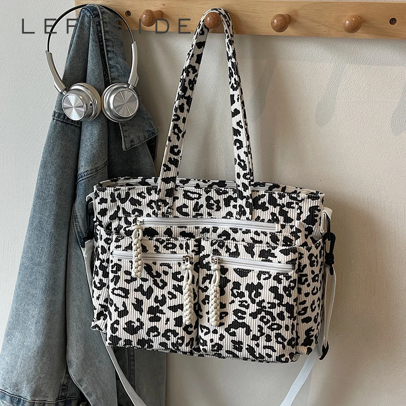 

Левая сторона, женская вельветовая леопардовая сумка большой вместимости, зимняя тенденция 2025, модная большая сумка, роскошные брендовые дизайнерские сумки