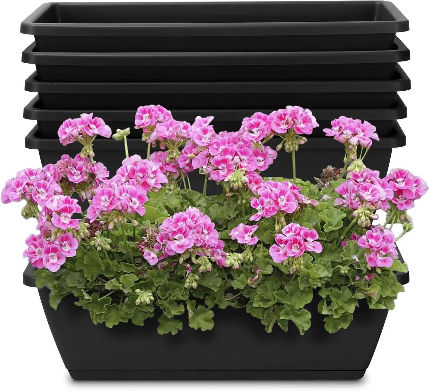 

6-Pack 17-Inch Rectangle Planters with Drainage Holes and Trays, Dark Gray Window Box for Indoor Outdoor Garden