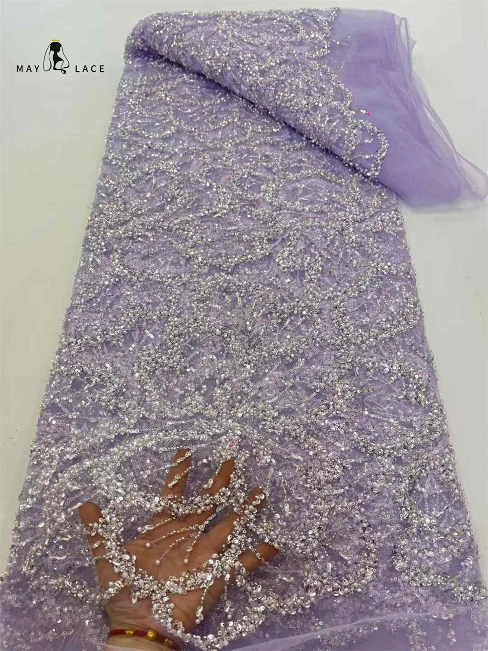 

African Mesh Lace Fabric Sequins 5 Yards 2025 New Nigerian French Tulle Beads Net Lace Fabric for Woman Wedding Party Dresses