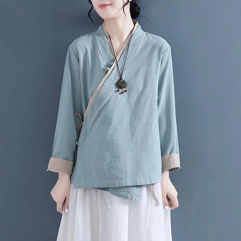 4XL cotton linen shirt Women's Spring ethnic Harajuku Tang suit top vintage embroidery loose Chinese style tradition blouse New