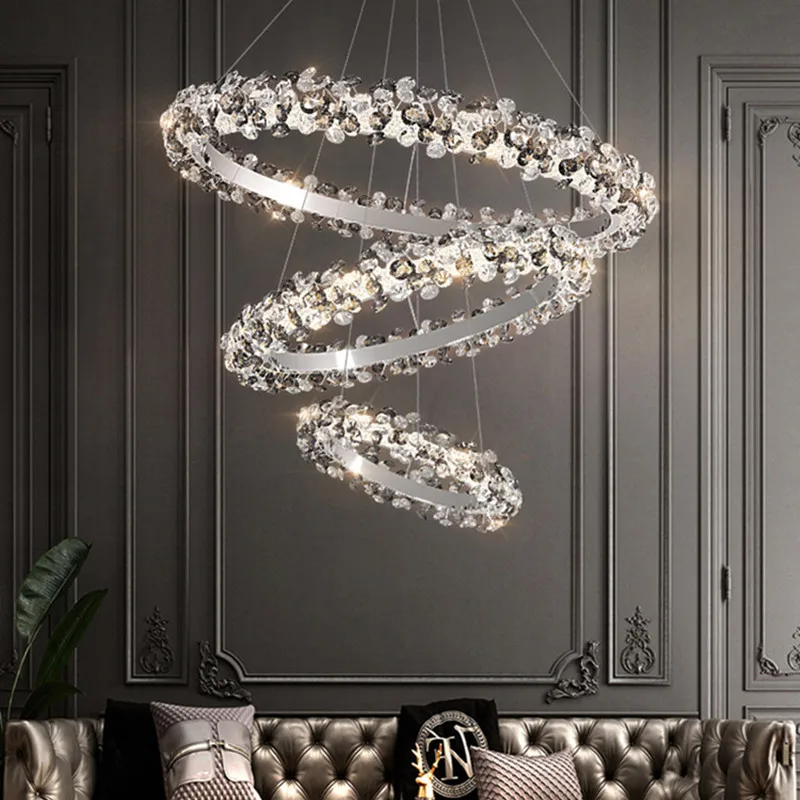 

Mordern Luxury Sun Flower Crystal Rings Chandeliers For Living Room Nordic Home Decor Hanging Lighting Ceiling Chandelier Lustre