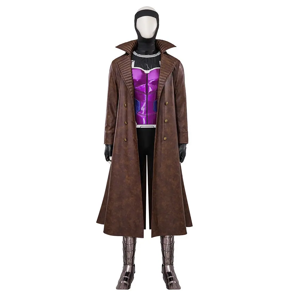 

Gambit Remy Cosplay Costume Men Battle Suit Leather Long Trench Vest Pants Set Superhero Halloween Carnival Outfits