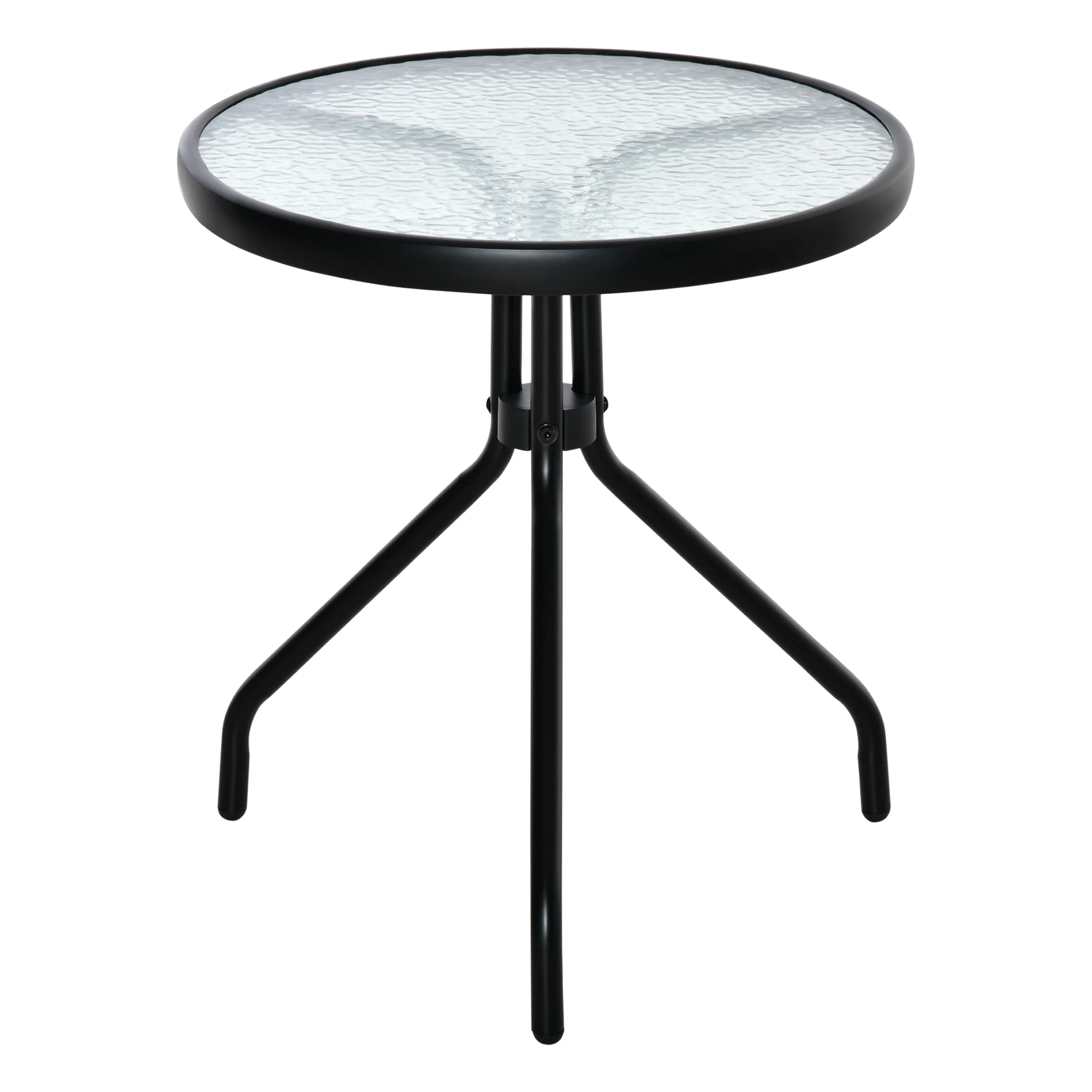 Mesa de Jardín Redonda con Tapa de Vidrio, Estructura Metálica, 50x55cm, Negra