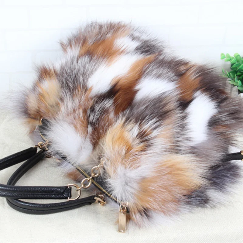 Real Fox Fur Bag Winter Women Handbag Designer Luxury Bag Evening Party Bags Leather High Quality Shoulder Bag Natural Fur Bag