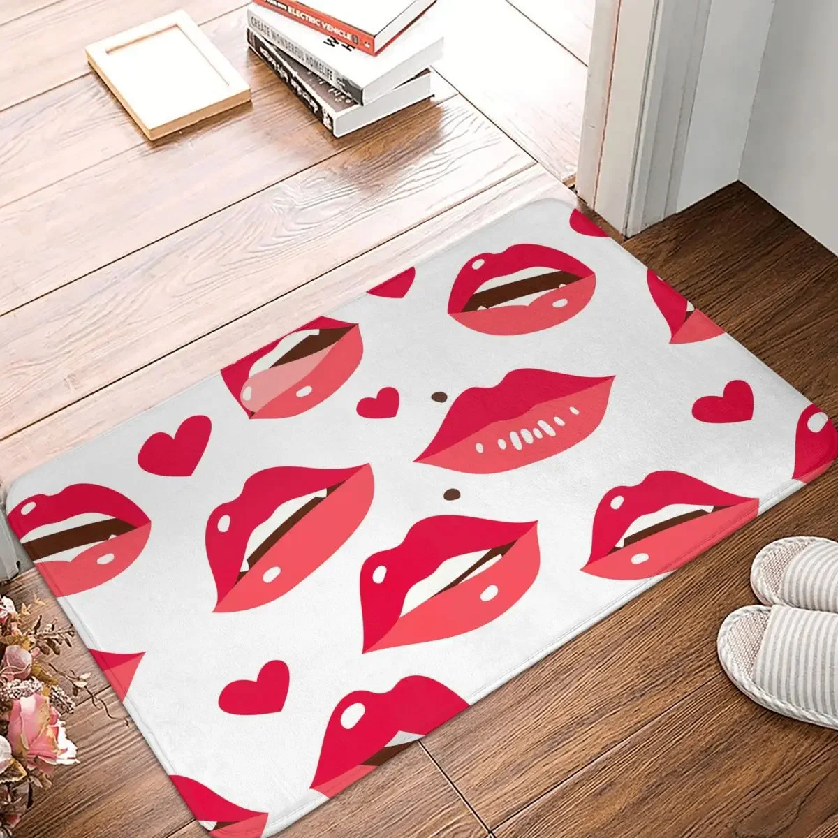 Anti-Slip Rug Doormat Bath Mat Red Lip Kiss Balcony Carpet Indoor Decorative