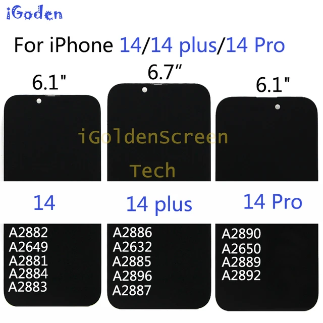 Apple iPhone 14,pro max,14 plus用のデジタイザーアセンブリ付きLCD 