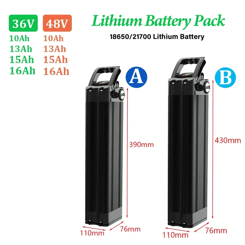 18650 Battery Pack for 36V/48V 10Ah 13Ah 16Ah 800W 500W Motor Lithium ion Silverfish 21700 Battery Pack High Quality Battery