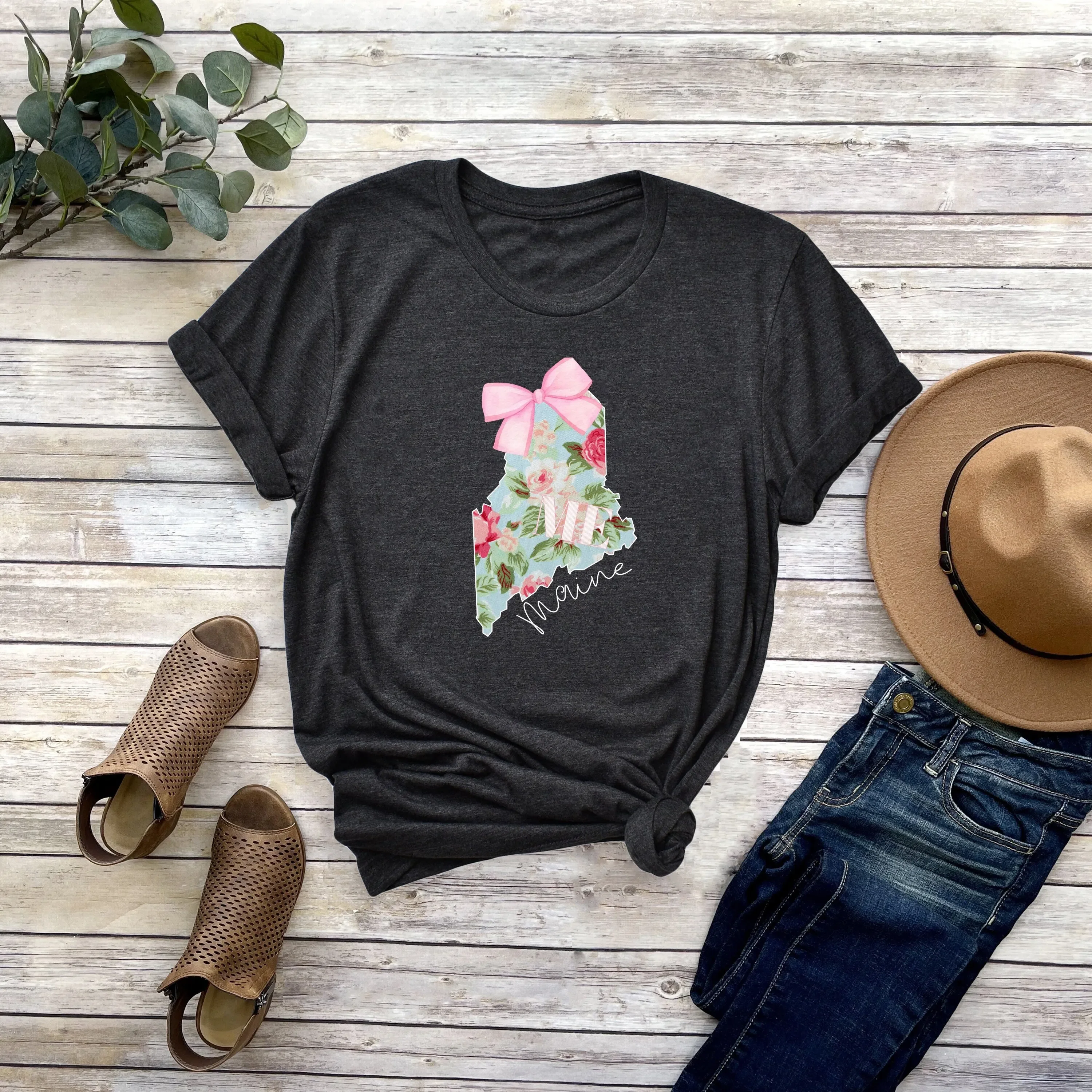 Maine T Shirt Map Love State Floral Pride s Hometown