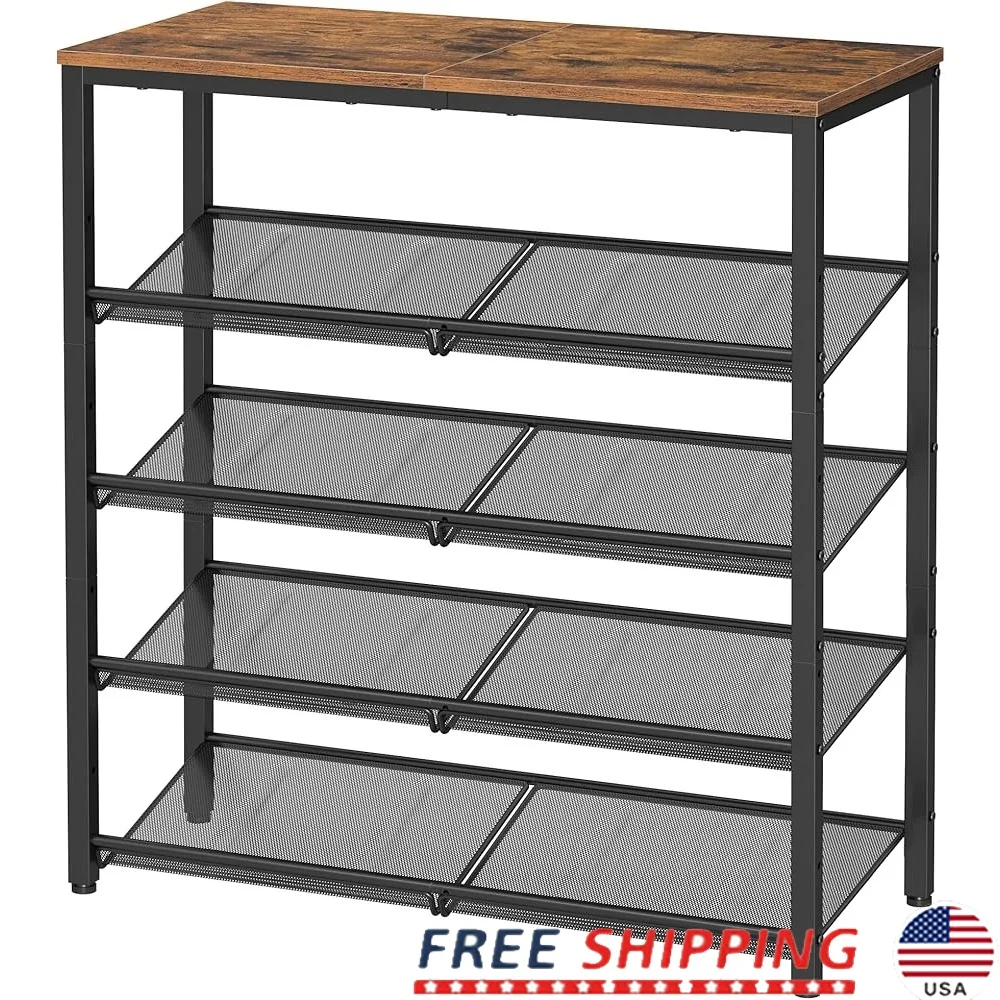 

5-Tier Shoe Rack Organizer Freestanding Adjustable Entryway Storage Shelf with Support Industrial Rustic Style Easy Assembly