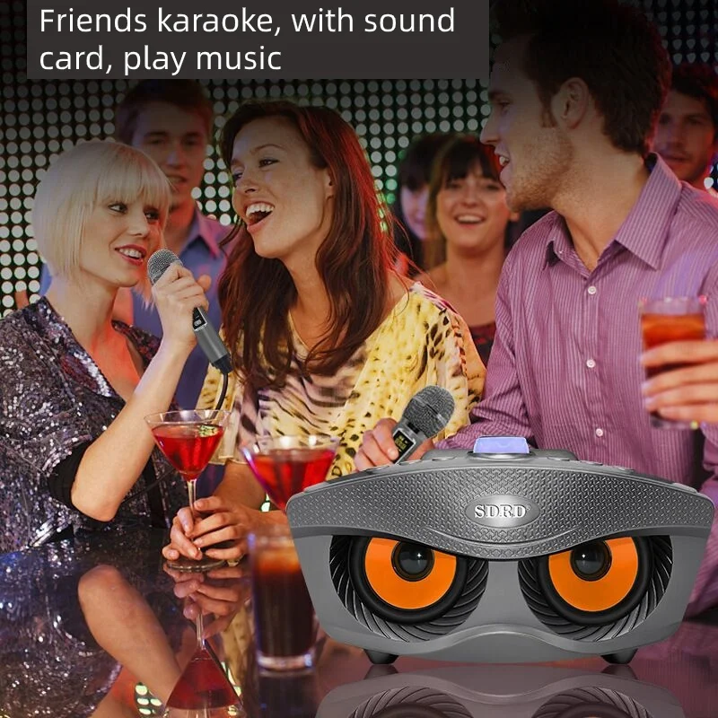 SD306 Plus Portable Karaoke Wireless Bluetooth Speaker 2 in 1 Dual Microphone Owl Speaker 30W High Power Subwoofer Family KTV