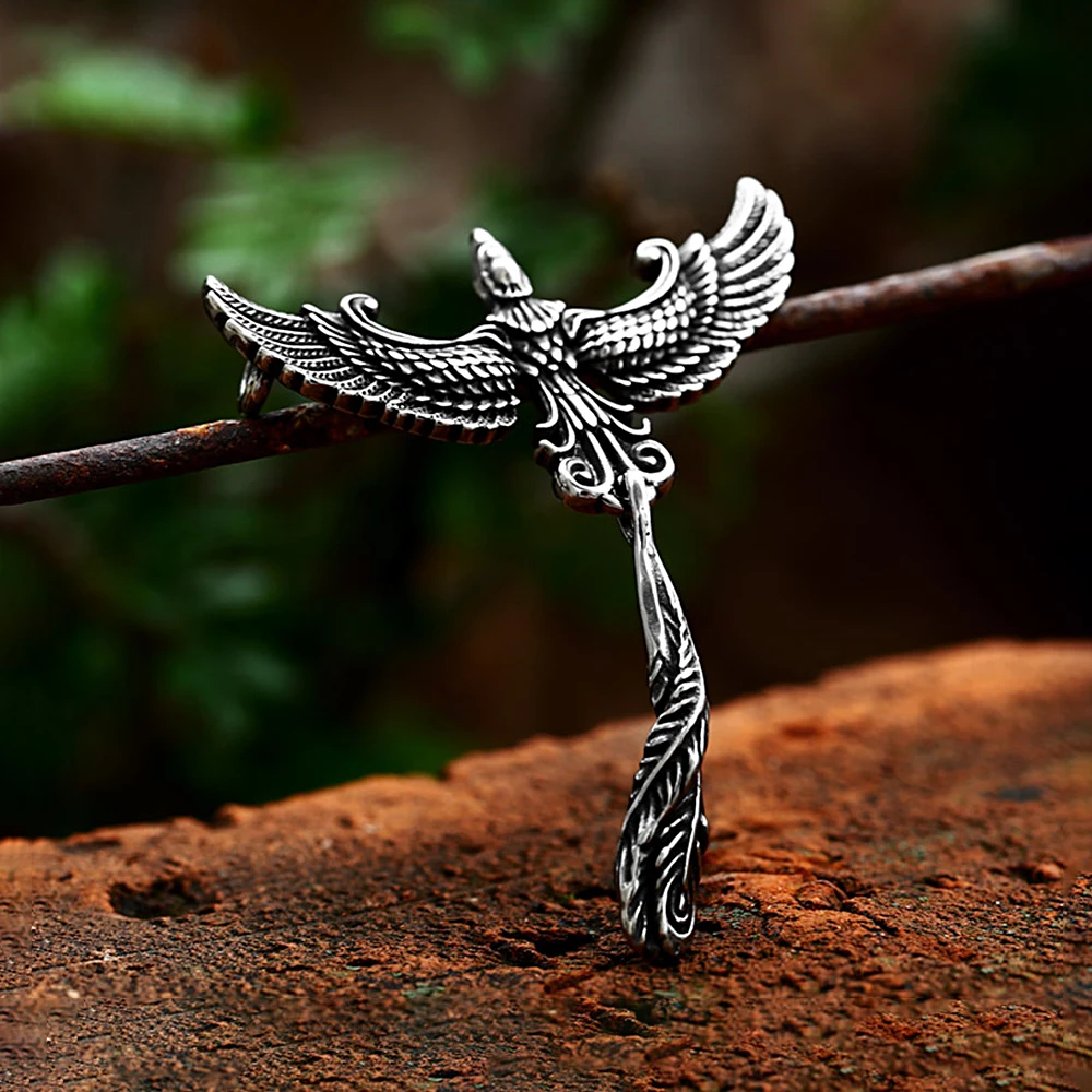 

New Fashion Creative Phoenix Pendant Chinese Style Stainless Steel Animal Necklace Punk Biker Amulet Jewelry Gifts Wholesale