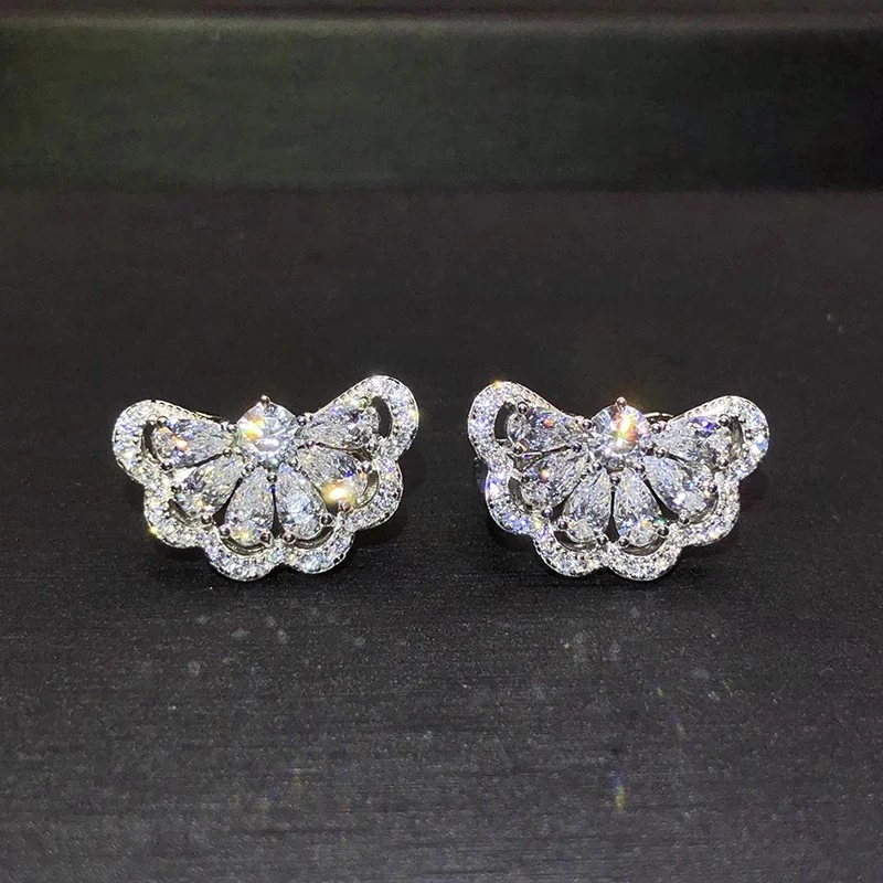 Huitan Novel Half Round Shaped Women Earrings New Crystal Cubic Zirconia Fashion Accessories Daily Wear Party Statement Jewelry