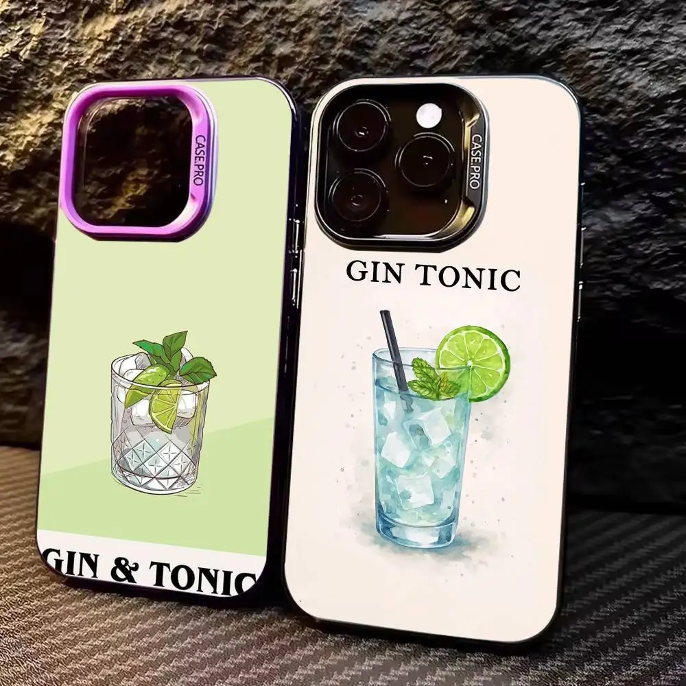 

Gin & Tonic C-Cocktail Print Phone Case For iPhone17,16,15,14,13,12,11 Plus,Pro Max Colored Silver Plated Inside Cover