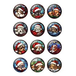 12pcs/lot Christmas Cute Lazy Dog Patterns 8mm To 35mm Round Photo Glass Cabochon Demo Flat Back Making Findings T222