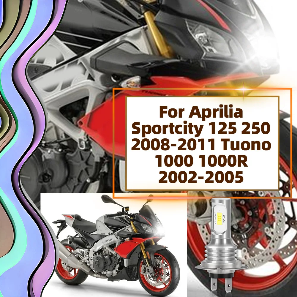 1PC H7 Motorcycle Light 45W LED Moto Headlight Bulb For Aprilia Sportcity 125 250 2008-2011 Tuono 1000 1000R 2002-2005