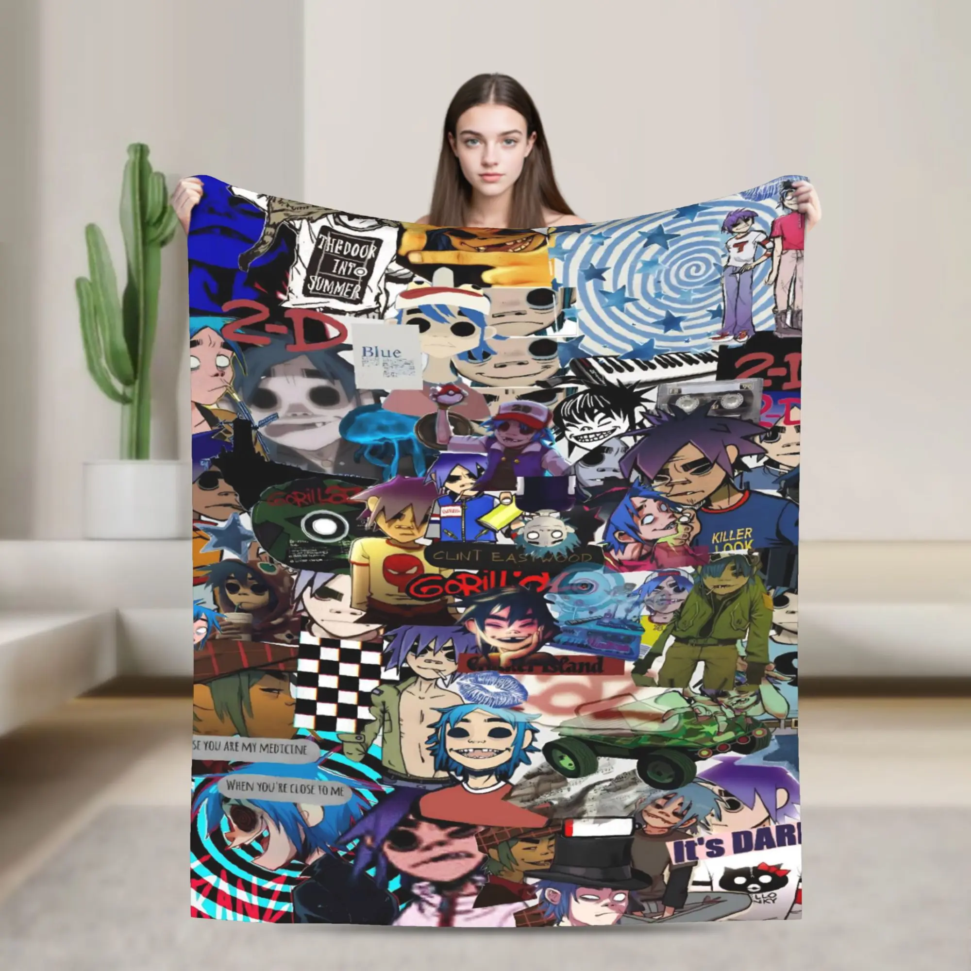 

Музыкальная группа Gorillaz, панк-рок, фланелевое одеяло, теплое мягкое одеяло для гостиной, декоративное забавное покрывало, чехол для дивана-кровати