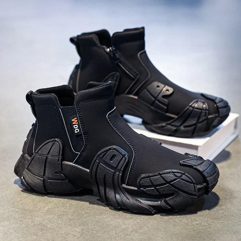 

New Autumn Men's High-Top Boots, Waterproof Anti-Slip Work Shoes with Side Zipper, Outdoor Construction Sport Footwear