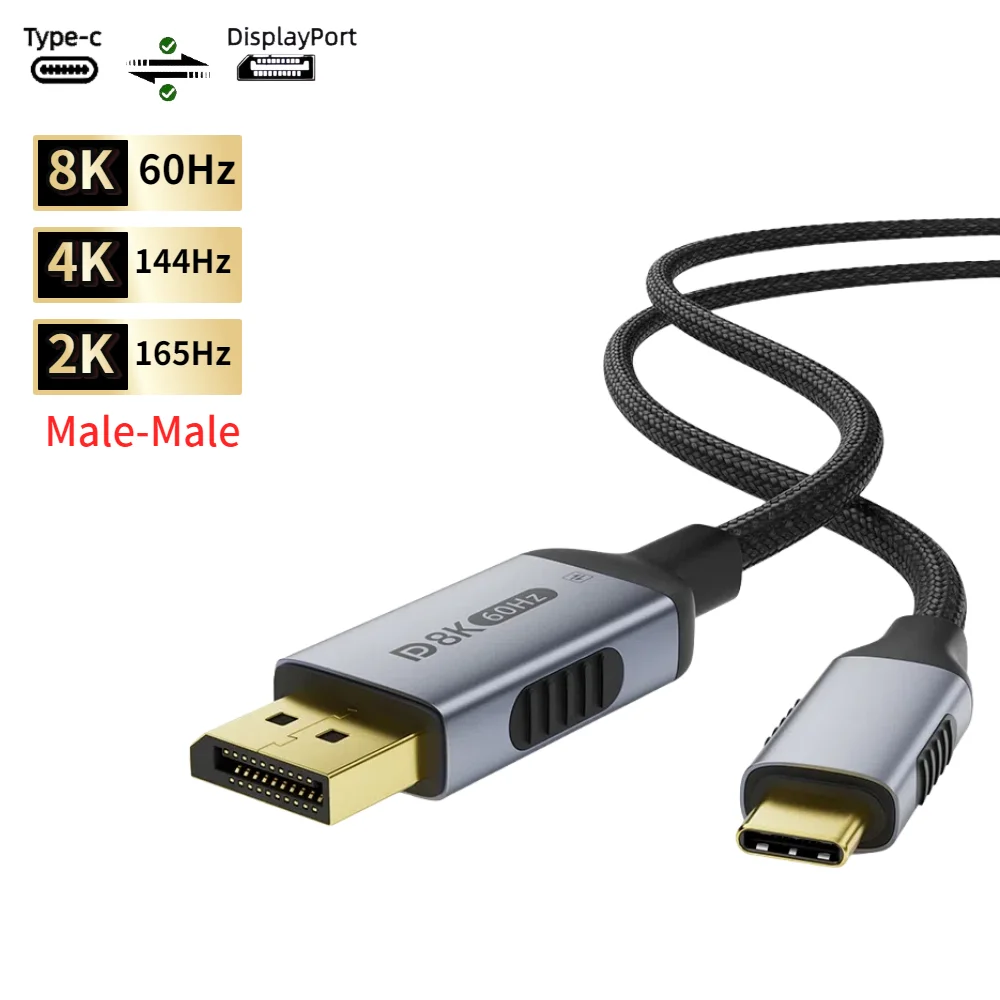 USB Typ C auf DisplayPort-Kabel, bidirektional/nicht bidirektional, 8K@60Hz, 4K@120Hz DP 1.4 auf USB C-Kabel für DELL Laptop Samsung – Detail 5