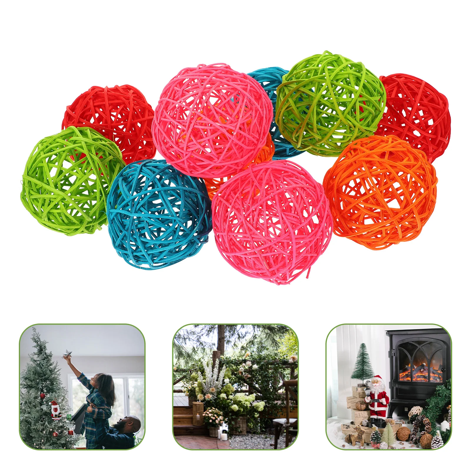 

10 Pcs Christmas Party Decorations Rattan Hanging Balls Baubles Top Hat Wicker Round