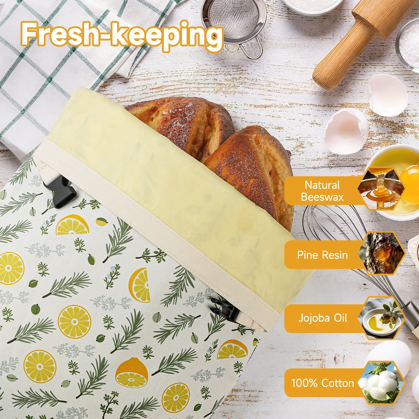 Reusable beeswax bread bags, suitable for homemade bread and sourdough, are ideal for freezing and can keep the bread fresher fo