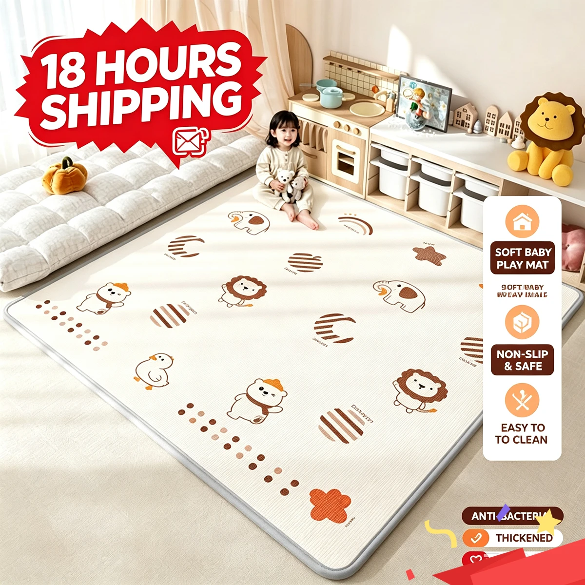 Non‑Toxic XPE Baby Crawling Mat Waterproof Soft Kids Play Mat Anti‑Slip Cartoon Floor Carpet Portable Activity Rug for Toddler