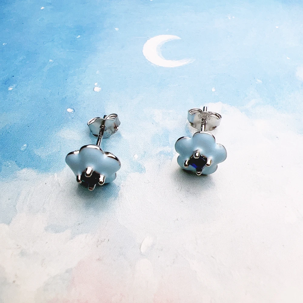 Blue Flower Stud Earrings with Stone Europe Brand New Fine Jewerly For Women Cute Gift In Real 925 Sterling Silver view 6