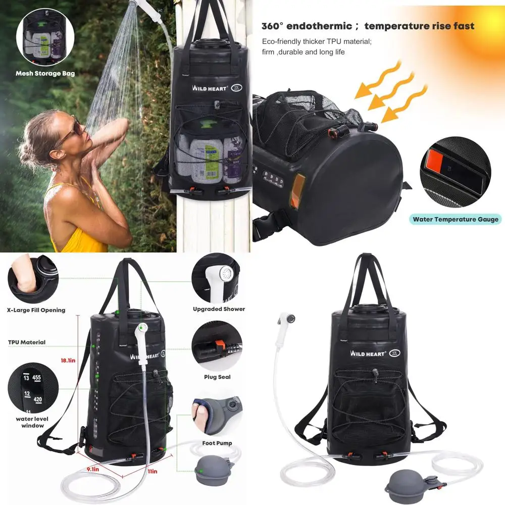 

Портативный походный душ на 22 л с винтовой крышкой, индикатором уровня воды, насосом и насадкой для активного отдыха