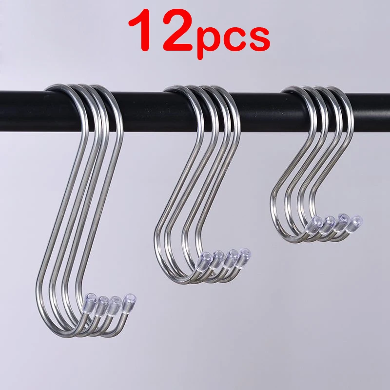 

S-Shaped Hook Stainless Steel S Hook Hanger Clothes Bags Holder Hanging Rack Hooks For Kitchen Bedroom Railing S Hanger Hooks