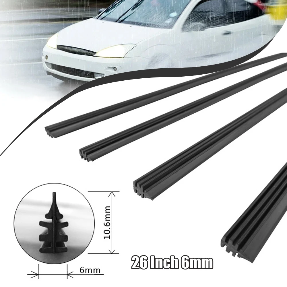 

1Pc Car Windshield Boneless Wiper Rubber Strip 26 Inch 6mm Frameless Black Wiper Blade Refills Wear Parts Windscreen Accessories