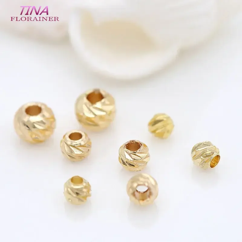 20PCS 2.5MM 3MM 4MM 14K Gold Color Plated Brass Engraved End Beads High Quality Diy Jewelry Accessories