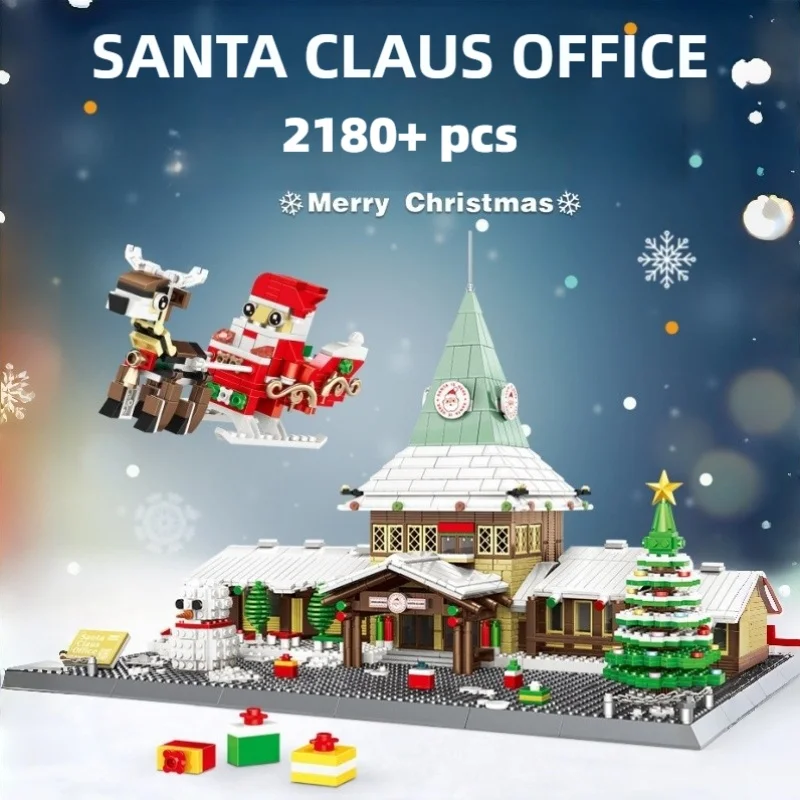 2180 pièces ensemble de construction d'atelier du père noël, modèle de bureau de Village de noël bricolage ornement cadeau Kit de construction d'atelier du père noël