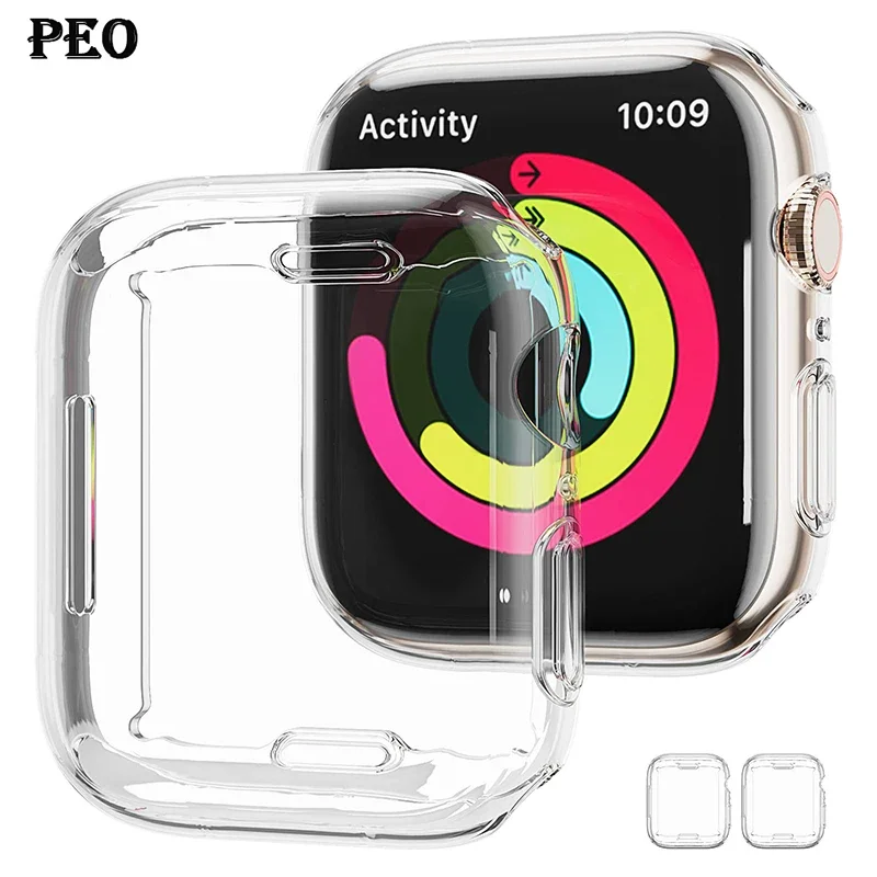 Displayschutzfolie für Apple Watch Case 9 8 45 mm 41 mm 44 mm 40 mm 42 mm Voll-TPU-Stoßstangenabdeckung Zubehör iWatch Serie 7 SE 6 5 4 3