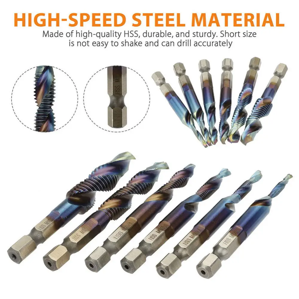 Multi Functional Combined Drill Tap Bit Hex Shank HSS Metric Threading Tool For Drilling Tapping Countersinking