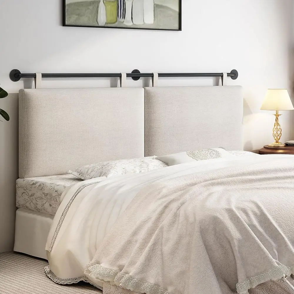 

Queen Size Bed Board Wall Mounted Boards or Bed with Linen Upholstery Headboard Hanging Board or Bedroom (Beige, Queen)