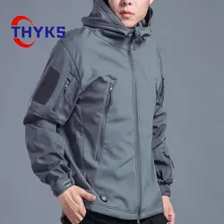 Shark Skin Soft Shell Hiking Jacket Camouflage Hooded Fleece Jacket Waterproof Wind Climbing Warm Sport Camping Jacket Winter