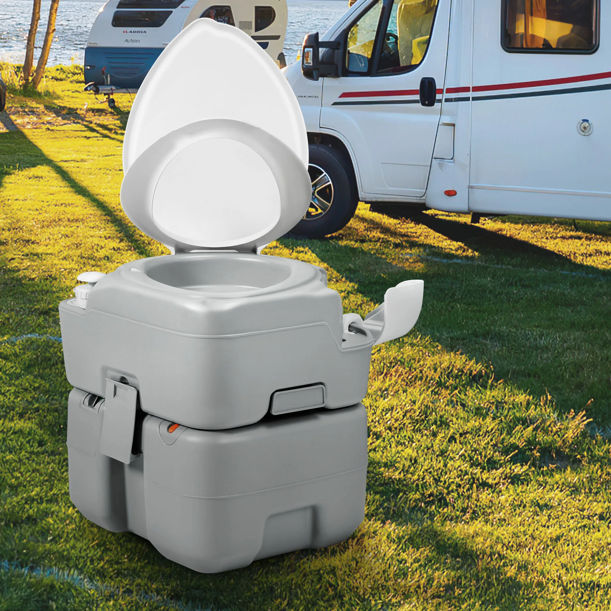 5.28 Gal Portable Toilet Camping Porta Potty with Diagonal Enlargerd Bowl & Bag