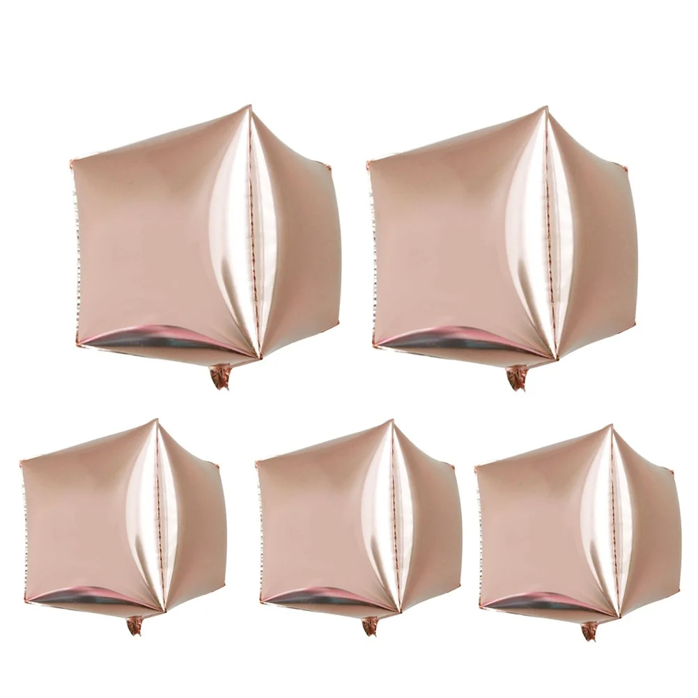 

5Pcs 24 Inch Rose Gold 4D Square Aluminum Film Balloon Premium Reusable Cube Foil Balloons for Birthday Festival Wedding Kids