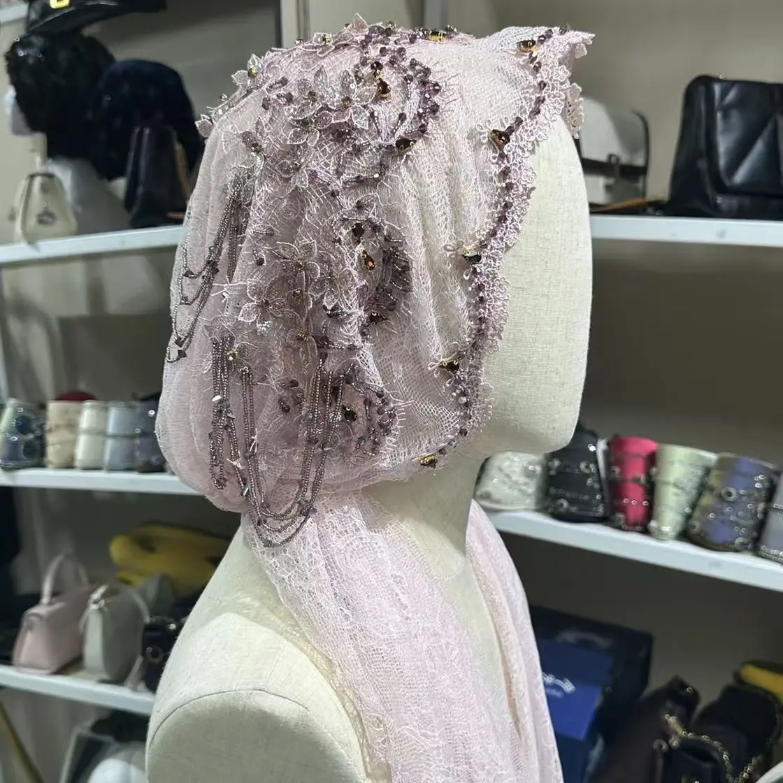 

Hijab Muslim Women Shawl Headscarf Free Shipping Luxury Tassels Scarf Malaysia Prayer Kufi Islam Saudi Arabia Lace Turban 05415