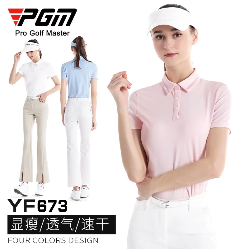 

PGM Women Golf Outfit Breathable Short Sleeve T Shirt Flared Split Pants Set Spring Polo Shirt