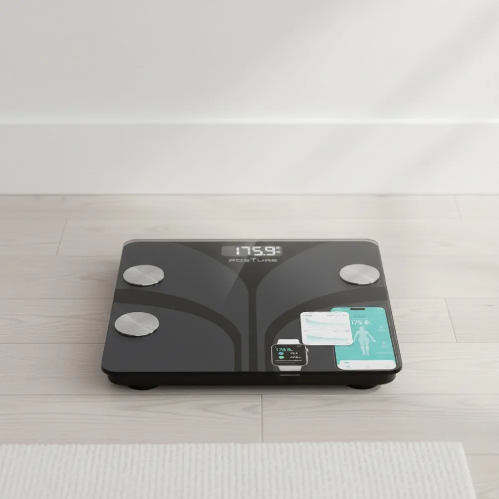 

Smart Body Fat Scale with 13 Metrics, Bluetooth App Sync, 400lb Capacity, Glass Design - Black
