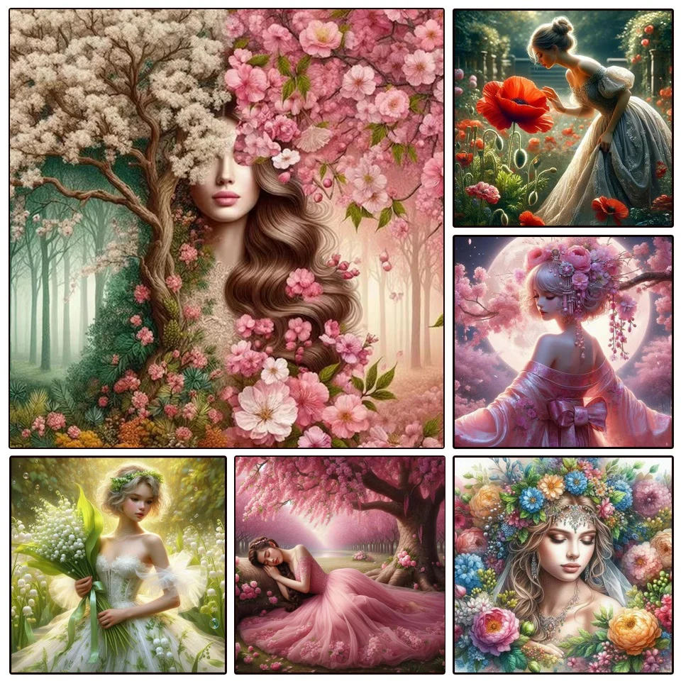 5D DIY Diamond Painting 2024 New Elegant and Beautiful Woman and Flower Embroidery Full Diamond Mosaic Portrait Cross Stitch