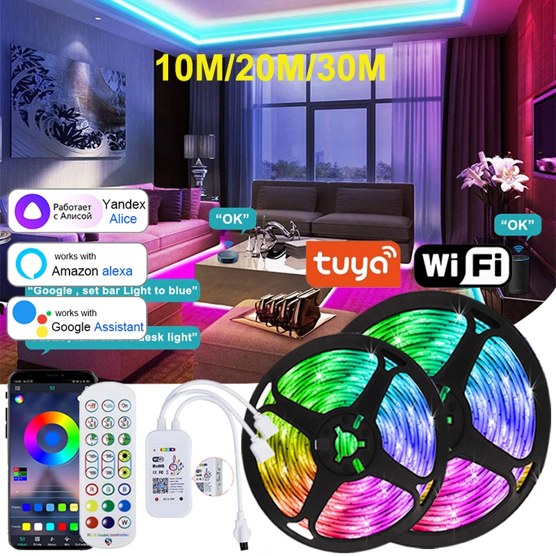 

WIFI LED Strip Lights For Room Decoration Christmas Lights Strip Google Alexa Smart Remote Control 12V RGB Led Tape Lights