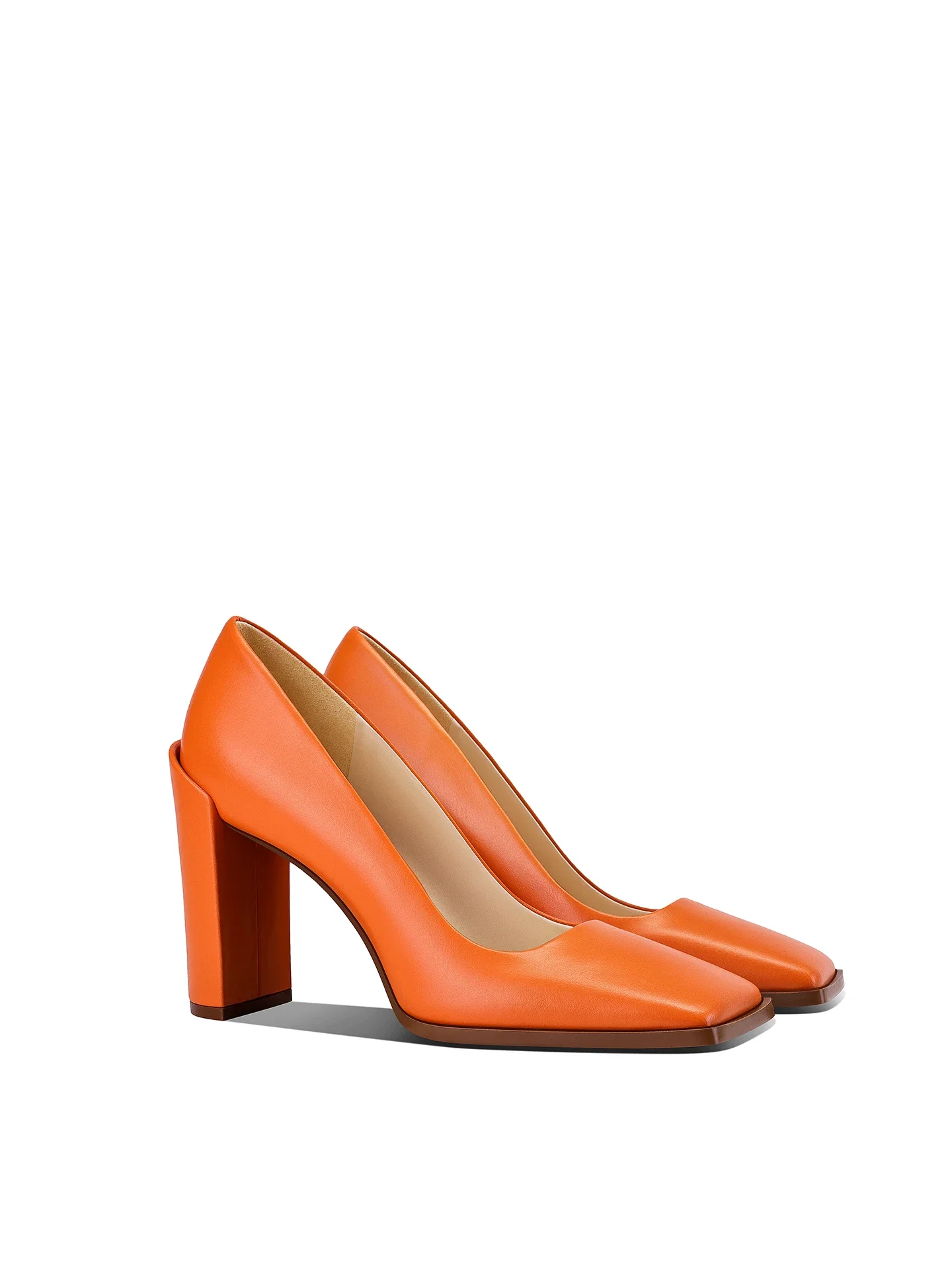 Autumn new square toe shallow mouth waterproof table leather coarse single shoes banquet dress daily high heels women's shoes
